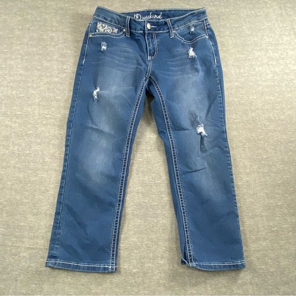 ND Weekend Womens Embroidered Distresse Straight Leg Denim Jeans Size 8 - Picture 2 of 14